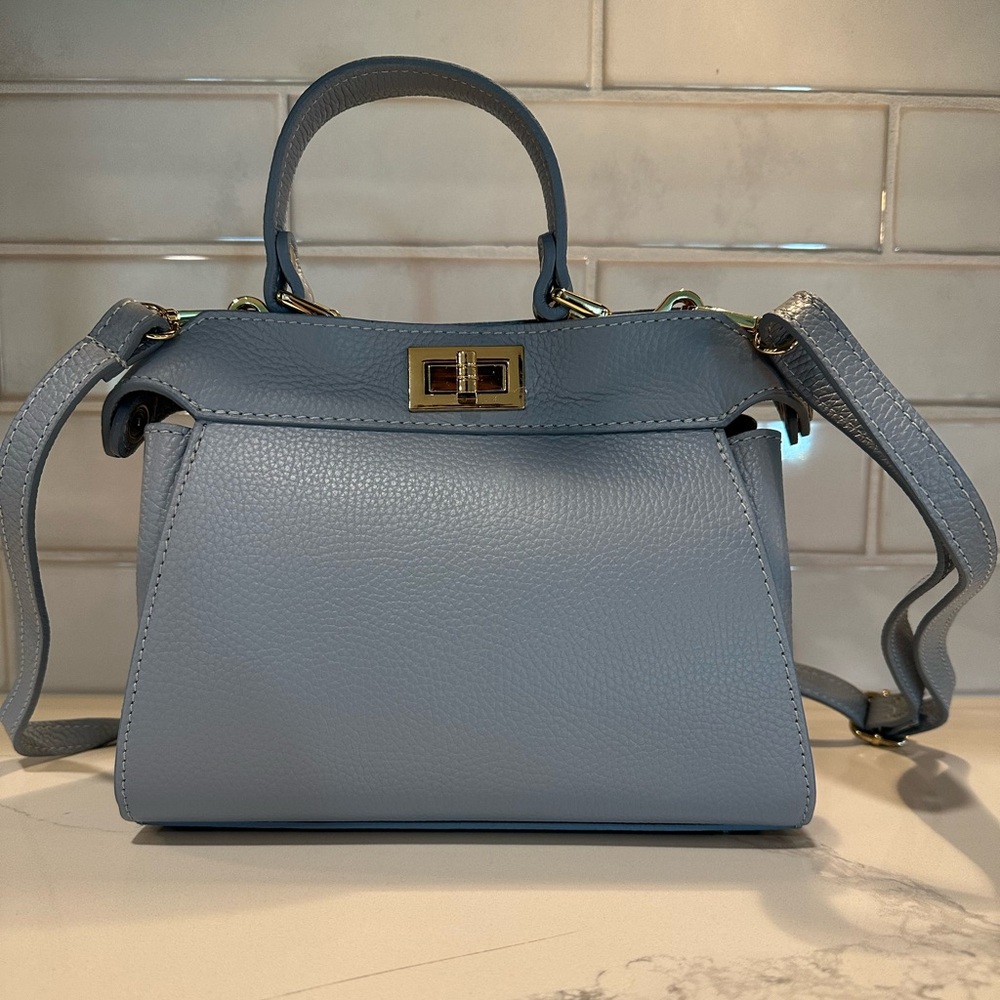 Colores Collective Leather Mini Twist Lock Handbag (Dusty Blue)